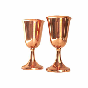 Set 2 Different Size Copper Plated <b>Metal</b> Brass Handmade Wine Goblet Modern Design Thermal Insulation Vacuum Saniya Handicraft - Product Image 1