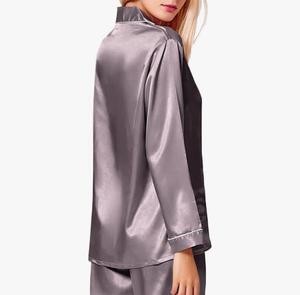 ชุดนอน2ชิ้นผ้าไหมซาตินสำหรับผู้หญิงชุดนอนมีกระดุมแขนยาว - Product Image 6