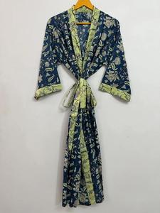 Kimono de tela orgánica para mujer, bata ligera con estampado Floral, cubierta de playa hasta el suelo, ropa de dormir, estilo informal, vestido de Bikini Natural - Product Image 6