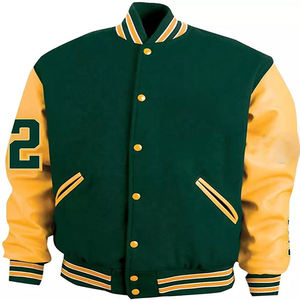 Blouson matelassé d'hiver pour homme, vert foncé uni, imperméable et respirant, avec capuche, manches contrastantes en laine, col, poignets et ourlet zippés à l'avant - Product Image 1