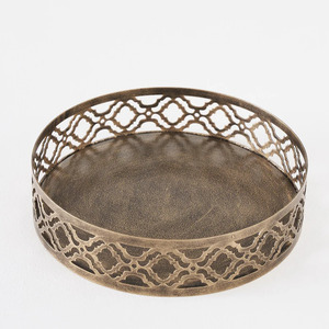 Aesthetic Round Metal Serving Bowl with Golden Designer Base Stand Brass Craft Model for Wedding Decor - Product Image 3