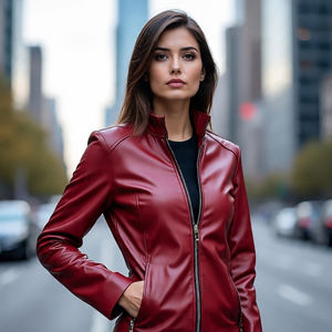 Chaqueta clásica de cuero genuino Vintage para mujer, abrigo de motociclista de piel de vaca con múltiples bolsillos, chaquetas de cuero de estilo callejero - Product Image 4