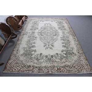 Turkish 5.8x9 ft Vintage Southwestern Rug <b>Brown</b> <b>Wool</b> Eco-Friendly Patchwork with Latex Backing - Product Image 1