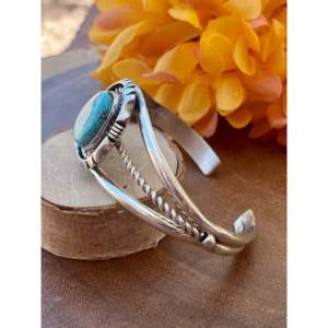 Eddie Secatero Hubei Turquoise & Sterling <b>Silver</b> Cultural Collectible <b>Cuff</b> <b>Bracelet</b> - Product Image 4