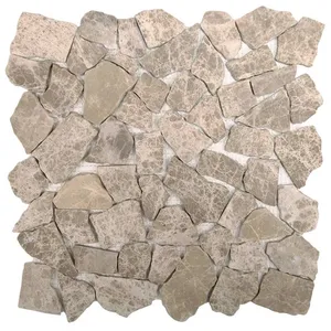 Carrelage en pierre de mosaïque Arctic Flat Pebbles Tan pierre frittée pour salle de bain douche mur et sol dosseret - Product Image 1