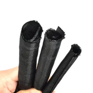 Noir ondulé à fermeture automatique tressé Wrap isolé câble Protection tube tubu sangle tubulaire manchon