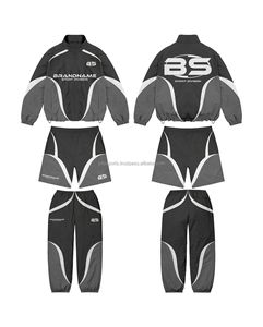 Conjunto de Chaqueta Cortavientos para Hombre, Ligero, de Tela de Poliéster, Paneles en Contraste Gris, Logotipo Personalizado con Transferencia Térmica, Talla Grande - Product Image 5