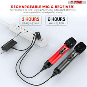 5Core <b>Wireless</b> <b>Microphone</b> Pair UHF Handheld Microfonos Inalambricos Cordless Mic RED + GRAY - Product Image 2