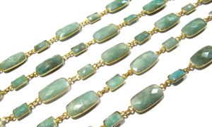 Amazonita natural Forma rectangular Briolette Tamaños alternativos Bisel Conector Cadena de eslabones Vendido por pie - Product Image 2