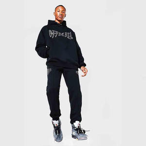 Survêtement streetwear noir à manches longues avec strass pour homme, couleur unie, dernier design d'hiver, tissu polaire chaud et élégant, séchage rapide - Product Image 1