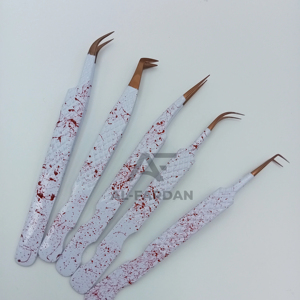 แหนบขนตาปลอม90องศาสีขาวสำหรับบูตแบบมืออาชีพปากคีบสำหรับต่อขนตาปลอมสีโรสโกลด์ออกแบบโลโก้ได้ตามต้องการ - Product Image 5