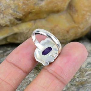 Bague en argent sterling 925 avec améthyste naturelle taillée ovale, sertie clos, bijou de mariage ou pierre de naissance, cadeau idéal - Product Image 6