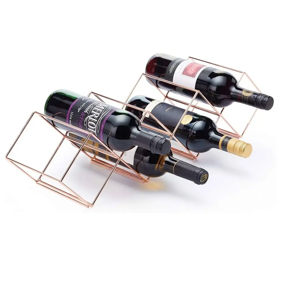 Excellente conception décorative en fil de fer support de stockage de vin sur pied porte-bouteille de vin en métal de comptoir casier à vin au meilleur prix