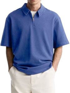 2025 nuevo Top informal con cremallera para hombre para Polo cómodo transpirable 100% algodón lienzo bordado Diseño de solapa patrón sólido - Product Image 3