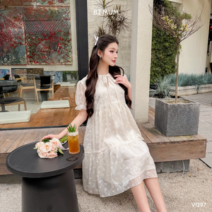 Cómodo vestido de maternidad V1297 hecho de gasa de seda bordada suave diseño recto que no se decolora para una comodidad usable - Product Image 3