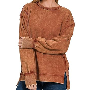 2024 personalizado ácido lavado pulóver cuello redondo sudadera de gran tamaño para mujer nuevo estilo Vintage estampado con Puff Technics logotipo personalizado - Product Image 6