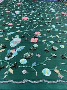 Robe de soirée nuptiale de soirée de mariage faite à la main lourde en rayonne et lin avec tissu de dentelle de broderie de paillettes de perles de filet antistatique - Product Image 4