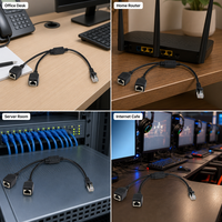 Kabel Adaptor Splitter Cat5e RJ45 1 Male ke 2 Female, Kabel Splitter Y Jaringan 0.3m Tembaga Murni DSX8000 Teruji Hitam XXD/OEM