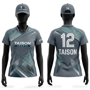 เสื้อแบดมินตันหญิง 185 GSM ผ้าโพลีเอสเตอร์ซับเหงื่อ สีน้ำตาล เทา น้ำเงิน ลายกราฟิก ปักโลโก้ตามสั่ง เสื้อผ้ากีฬา - Product Image 2
