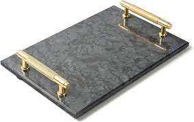 Plateau en marbre Plateau de service en marbre Plateau de petit-déjeuner en marbre avec poignée en métal Fabricant en gros Fait à la main de meilleure qualité - Product Image 2