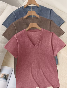 เสื้อยืดคอกลมแขนสั้นสำหรับผู้หญิงผ้าโพลีเอสเตอร์ยืดหยุ่นขนาดเล็กใส่สบาย - Product Image 5