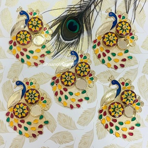 Conception de paon faveur de mariage indien petite assiette de Kumkum Chawal pour Puja fabriqué à la main Puja Plater faveur de mariage religieuse - Product Image 4