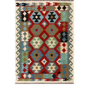Alfombra Kilim de Maimana, Afganistán, 145 x 101 cm, Alfombras y Juegos de Alfombras Tejidas a Mano Tradicionales - Product Image 1