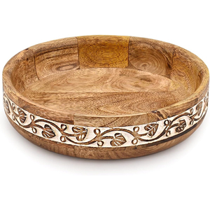Bol de service décoratif en bois de manguier sculpté à la main, design tribal, pour fruits, salades, ustensiles de cuisine, décoration intérieure, écologique - Product Image 4