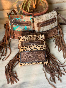 New Arrival Western Style Animal Fur Leather Fringe Handbag Leopard Print Sling <b>Bag</b> Hand Tooled Carving <b>Bags</b> <b>Party</b> Wear Women's - Product Image 4