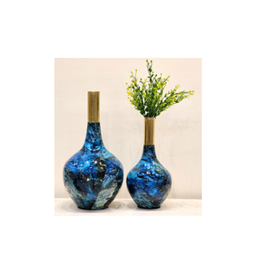 ชุดแจกันโลหะตั้งพื้นสีดำทำด้วยมือ2ชิ้นกระถางดอกไม้โลหะสไตล์ชายฝั่ง - Product Image 2