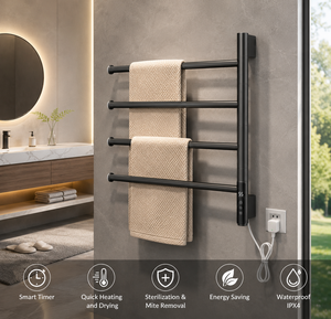 Sèche-serviettes électrique intelligent rotatif en acier inoxydable brossé pour salle de bain, cuisine et usage domestique - Product Image 1