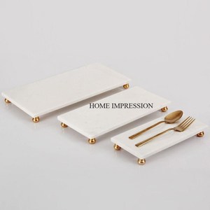 Décoration de table de fête moderne de luxe en marbre blanc non toxique de qualité Plateau de service pour la maison - Product Image 3