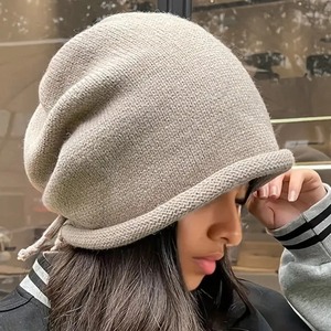 Warm Knitted Baggy Beanie Hat for Women <b>Men</b> Kpop Drawstring Slouchy Wool <b>Cap</b> Winter Spring Soft Skullcaps Outdoor Windproof - Product Image 1