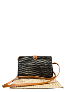 Lombok Tri-Shape Long Rattan Wallet <b>Bag</b> with Leather Strap Handwoven Minimalist Crossbody <b>Wicker</b> Crafts Product - Product Image 1