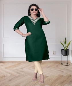 Ensemble Salwar 3 pièces en coton brodé FANCY TESLA, tenue de fête, en stock, prix de gros, vêtement ethnique vert - Product Image 2