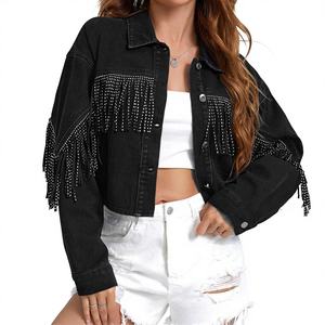 แจ็กเก็ตยีนส์สำหรับผู้หญิงพิมพ์ลายเสือดาวทรงหลวมผ้าฝ้าย100% พร้อมโลโก้ออกแบบได้ตามต้องการ - Product Image 1