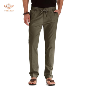 Men's Plus Size Straight Cotton <b>Trousers</b> Lightweight Breathable Casual Pants Elastic Waist <b>Drawstring</b> Regular Fit Summer Wear - Product Image 3