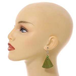 MN EXPORTS Boucles d'oreilles pendantes en bois en forme d'éventail vertes, style bohème, fabriquées en Inde, bijoux pour femmes pour occasions festives - Product Image 6