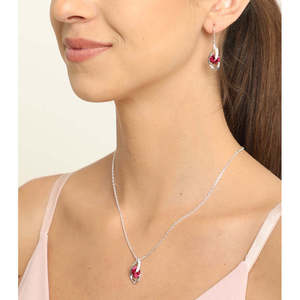 Juego de Collar y Pendientes CLARA de Plata de Ley 925 con Ojo Rojo Sangre para Bodas - Product Image 3