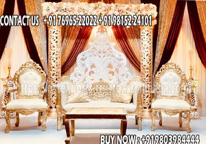 Luxe indien mariage Maharaja Chaise royale mariage métal sculpté salon Love Seat Deluxe or plissé mariage Love Seat - Product Image 6