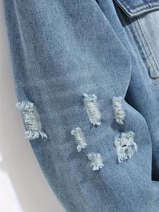 Elegante chaqueta de mezclilla desgastada Casual solapa de un solo pecho manga larga mezcla de algodón prendas de vestir exteriores con bolsillos chaquetas de mezclilla - Product Image 3