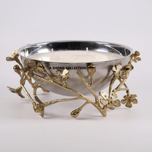 Admirable oro frondoso forma de flor diseño Soporte redondo de acero inoxidable Metal conjunto de 2 Hogar y centros turísticos quemador de incienso - Product Image 3