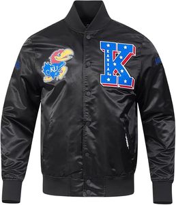 Veste universitaire brodée Kansas Jayhawks, noire, en polyester, pour adulte, style classique, avec bordure contrastée, col rond, toutes saisons - Product Image 1