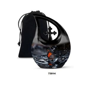 Aluminium Butterfly Tear Drop Cremation Memorial Urn for Human Ashes Decorative Cross Drop Urn With Free <b>Velvet</b> <b>Bag</b> - Product Image 4