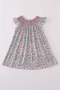 Vestido de 2 Piezas con Estampado Floral Azul, Hermoso y Ligero para Bebés Niñas, con Mangas con Volantes, Tela de Algodón Suave y Transpirable - Product Image 4