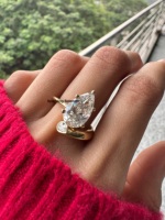 Bague de fiançailles et de mariage en or 14 carats plaqué rhodium avec diamant de laboratoire taille poire de 3 carats pour femme, idéale pour les fêtes