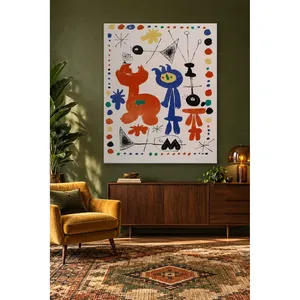 Fida Joan Miro Figures and Birds Impression sur toile encadrée à pois colorés - Product Image 5