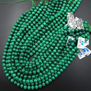 Malachite verte 4mm 6mm 8mm 10mm 12mm perles rondes lisses rayures étonnantes brin 15.5" - Product Image 4