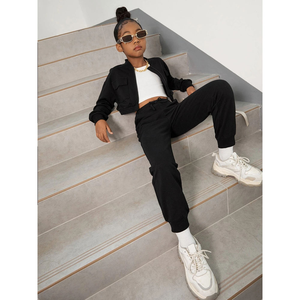 Ensemble survêtement deux pièces pour homme, noir, à capuche, lourd, veste et pantalon, style streetwear élégant, jogging décontracté pour garçons - Product Image 1