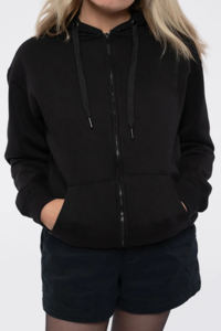 Sweat-shirt à capuche pour femme en coton 100% lourd, fermeture éclair intégrale, couleur unie, coupe ample, surdimensionné, avec broderie 3D sur le devant - Product Image 4